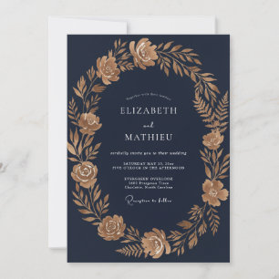Mitternachtsgold-Laub-Eukalyptus-Hochzeit Einladung