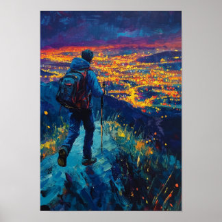 Mitternachtsgrat oberhalb der Stadtlichter Poster
