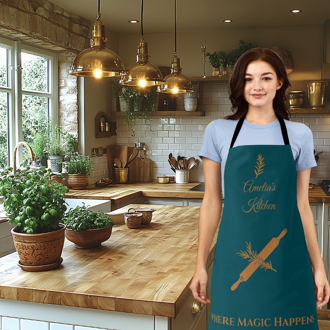 Mitternachtsgrün mit Button und Kraut mit Kupferwa Schürze (Von Creator hochgeladen)