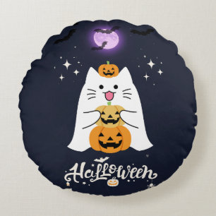 Mitternachtshallowoween-Katze – Gruselige und süße Rundes Kissen