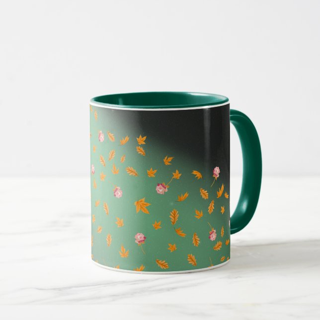 Mitternachtshimmel Rose und Herbstblätter Tasse (VorderseiteRechts)
