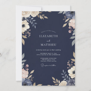 Mitternachtsindigo-gemalte-Hochzeit Einladung