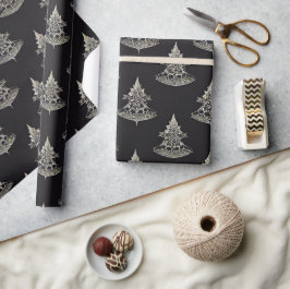 Mitternachtskollektion Silberbäume auf schwarz Geschenkpapier