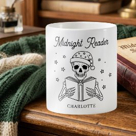 Mitternachtsleser Lustiger lesender Skelett Kaffeetasse