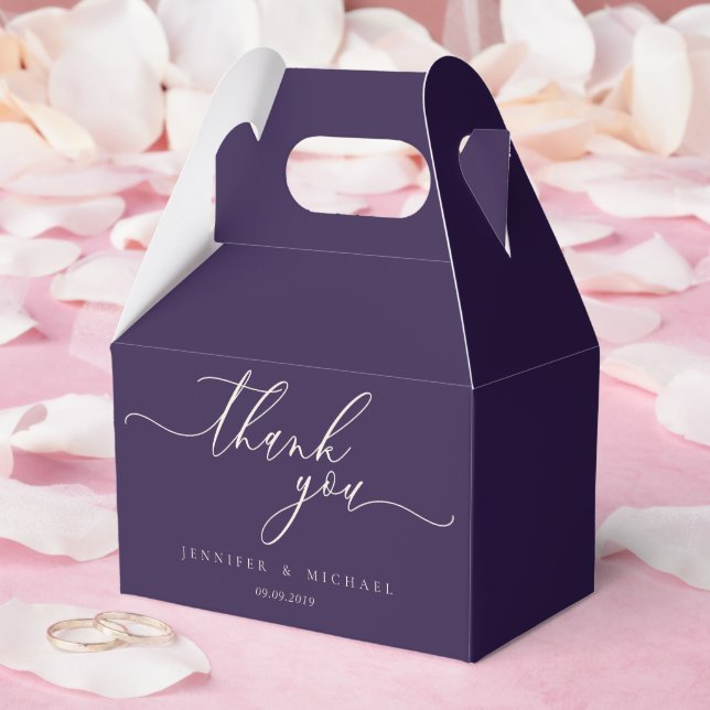Mitternachtslila Danke Modern Script Geschenkschachtel (Hochzeit)