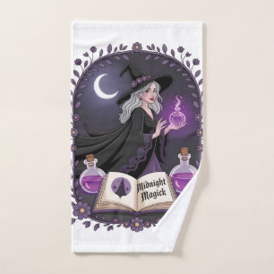 Mitternachtsmagie Illustration einer jungen Hexe Handtuch