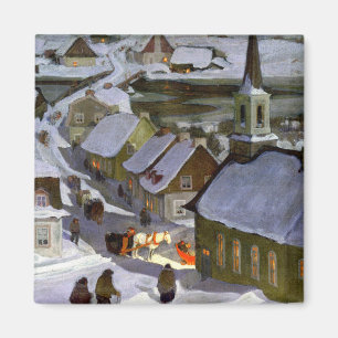 Mitternachtsmesse, Gemälde von Clarence Gagnon Magnet
