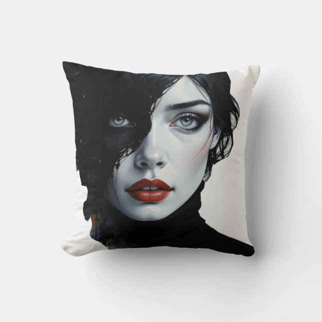 Mitternachtsmuse - Schwarzweißportrait Kissen (Vorderseite)