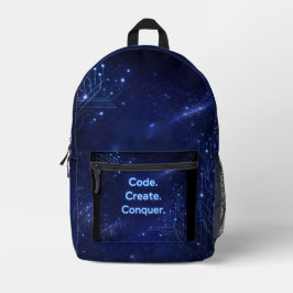 Mitternachtsnavy und elektrisch blaue KI-Kunst Bedruckter Rucksack