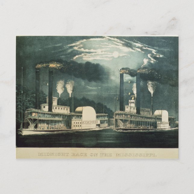 Mitternachtsrennen auf dem Mississippi, 1875 Postkarte (Vorderseite)