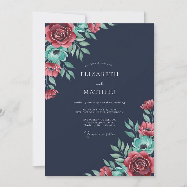 Mitternachtsrot bemalte Hochzeit Einladung (Vorderseite)