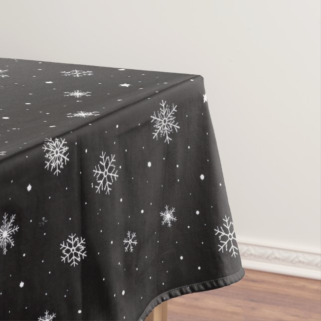 Mitternachtsschneeflocken funkeln auf Schwarz Tischdecke (Beispiel)