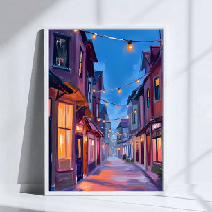 Mitternachtsspaziergang   Stadtstraße Aquarellmale Poster