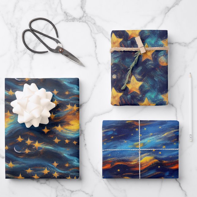 Mitternachtsstars Geschenkpapier Set (Vorderseite)