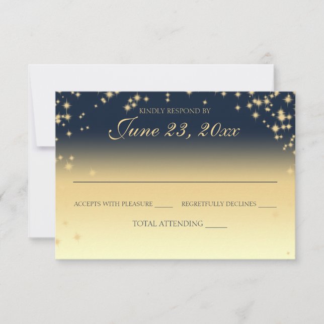 Mitternachtsstars Twinkle Wedding Response RSVP Karte (Vorderseite)