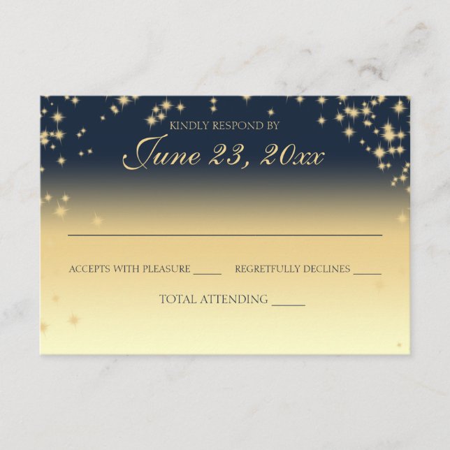 Mitternachtsstars Twinkle Wedding Response RSVP Karte (Vorderseite)