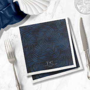 Mitternachtstropische Palmen Moody Blue Muster ID1 Serviette