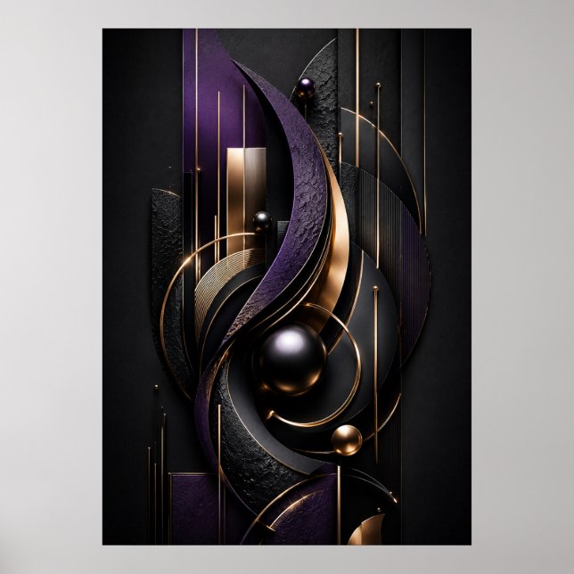 Mitternachtsvioletter Luxus-3D-Abstrakter Poster (Vorne)