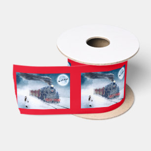 Mitternachtsweihnachtszug mit Mädchen und Sankt Satinband