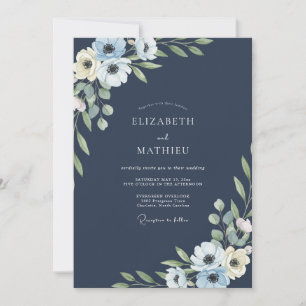 Mitternachtsweiße Anemonen-Hochzeit Einladung