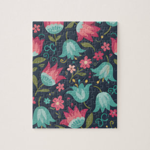 Mitternachtswiese: Enchanting Folk-Art Tulpenmuste Puzzle