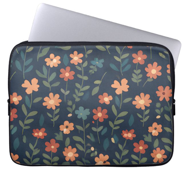 Mitternachtswiese handgemaltes Blumenmuster Laptopschutzhülle (Vorderseite)