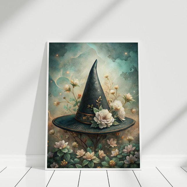 Mitternachtszauber - Boho Hexenhut Wall Art Poster (Midnight Spell – Boho Witch Hat Wall Art in a white frame)