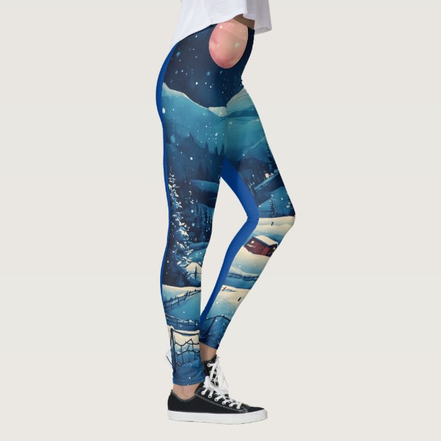 Mitternachtszene im Winter mit Schneebesen Leggings (Rechts)
