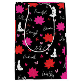 Mittlere glänzende Geschenktasche | Lotus-Blumen-A Geschenktüte