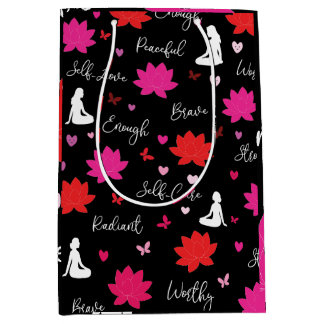 Mittlere glänzende Geschenktasche | Lotus-Blumen-A Geschenktüte