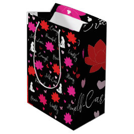 Mittlere glänzende Geschenktasche | Lotus-Blumen-A Geschenktüte