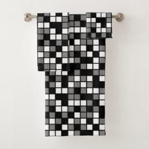 Mittlere graue, schwarze, weiße, zufällige Mosaikp Badhandtuch Set