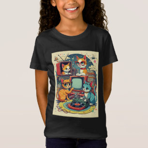 Mittlere Jahrhundertkatzen mit Retro-Platten & TV T-Shirt