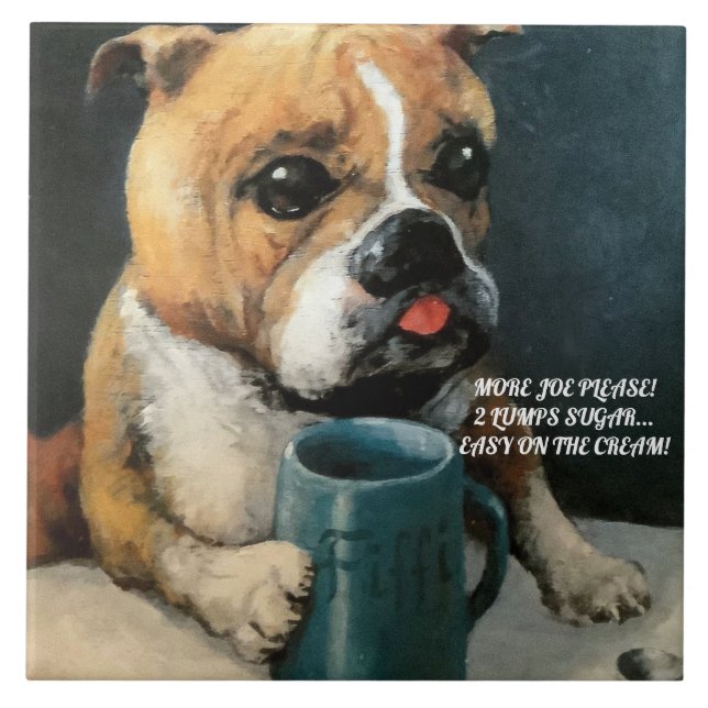 Mittlere Keramik Tile Adorable Hund trinken Joe! Fliese (Vorderseite)