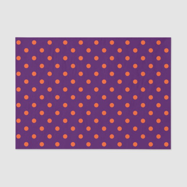 Mittlere Lila u. Kürbis-orange Polka-Punkte Seidenpapier (Vorderseite)