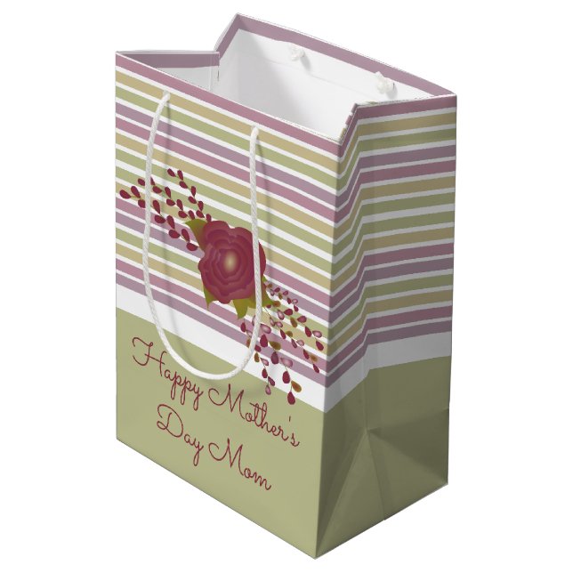 Mittlere Pastellstreifen Muttertagsgeschenk-Tasche Geschenktüte (Rückseite Schrägansicht)