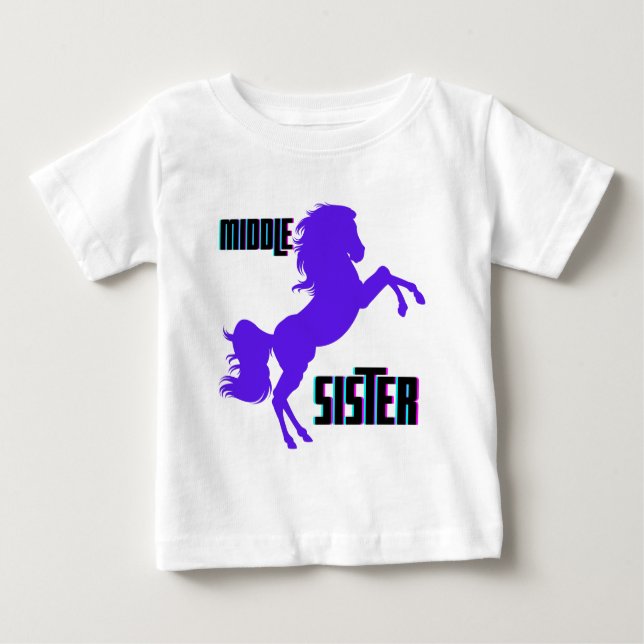 Mittlere Schwester Lila Pony Rearing Baby T-shirt (Vorderseite)