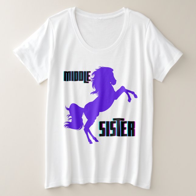 Mittlere Schwester Lila Pony Rearing Große Größe T-Shirt (Design vorne)