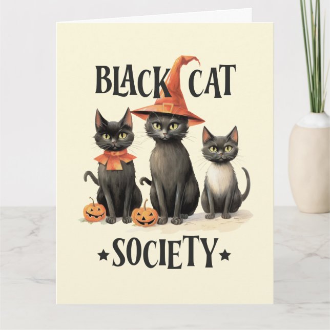 Mittlere Vintage Black Cat Society Karte (Vorderseite)