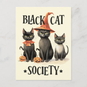Mittlere Vintage Black Cat Society Postkarte