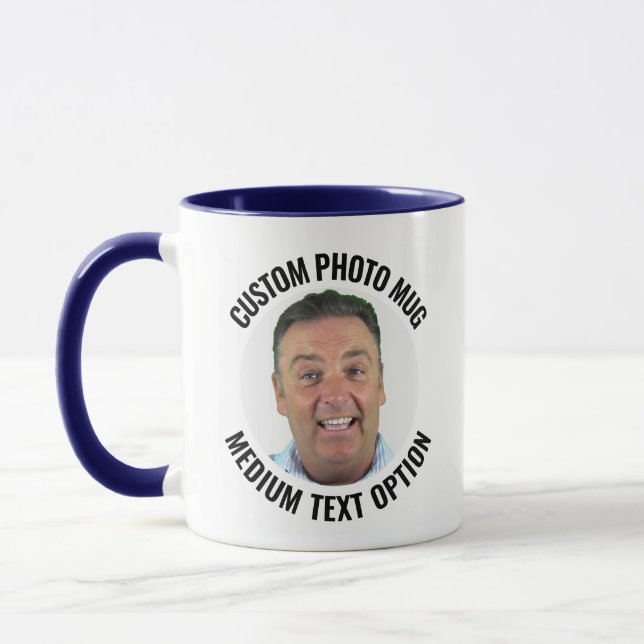 Mittlerer Text NAVY BLAUE Kombi-personalisierte Fo Tasse (Links)