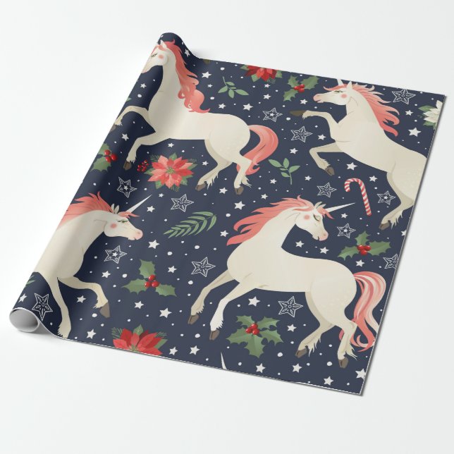 Mittleres Alter drucken Unicorn auf einer Weihnach Geschenkpapier (Ungerollt)
