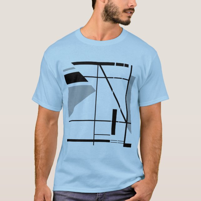 Mittleres Grau Schwarz, zeitgenössisches geometris T-Shirt (Vorderseite)