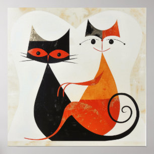 Mittleres Jahrhundert Art Cat Duo Print Poster