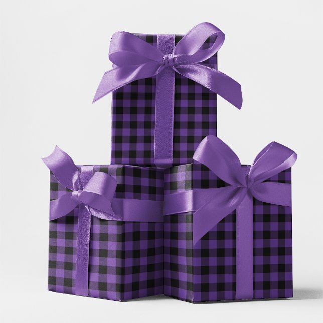 Mittleres Lila und schwarzes Buffalo Kariert Geschenkpapier (Medium Purple and Black Buffalo Plaid Wrapping Paper)
