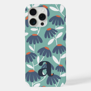 Mittleres Monogramm Buchstabe Blau & Rot Florales iPhone 15 Pro Max Hülle