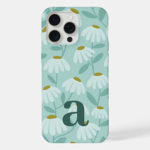Mittleres Monogramm Buchstabe Türkisblaue Blumenmu iPhone 15 Pro Max Hülle