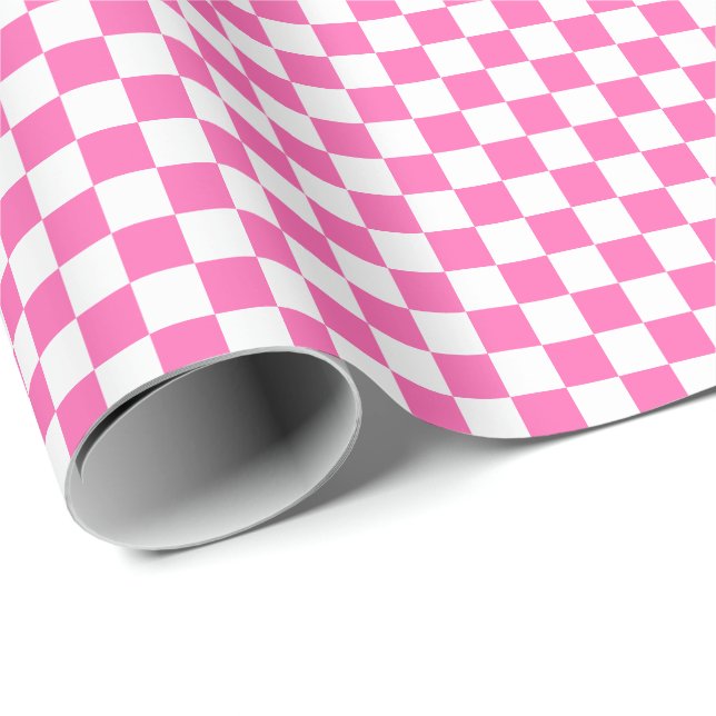 Mittleres rosa und weißes Karo-Verpackungs-Papier Geschenkpapier (Rolleneckpunkt)