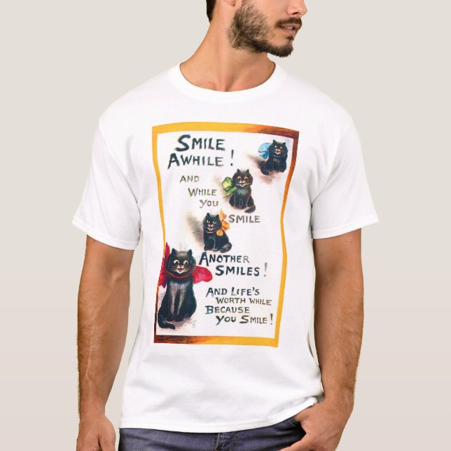 Mittlerweile lächeln Schwarze Katze, Louis Wain T-Shirt (Vorderseite)