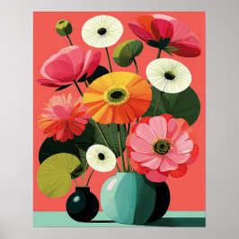 Mittsiebziger florales Stillleben Korallenwandkuns Poster